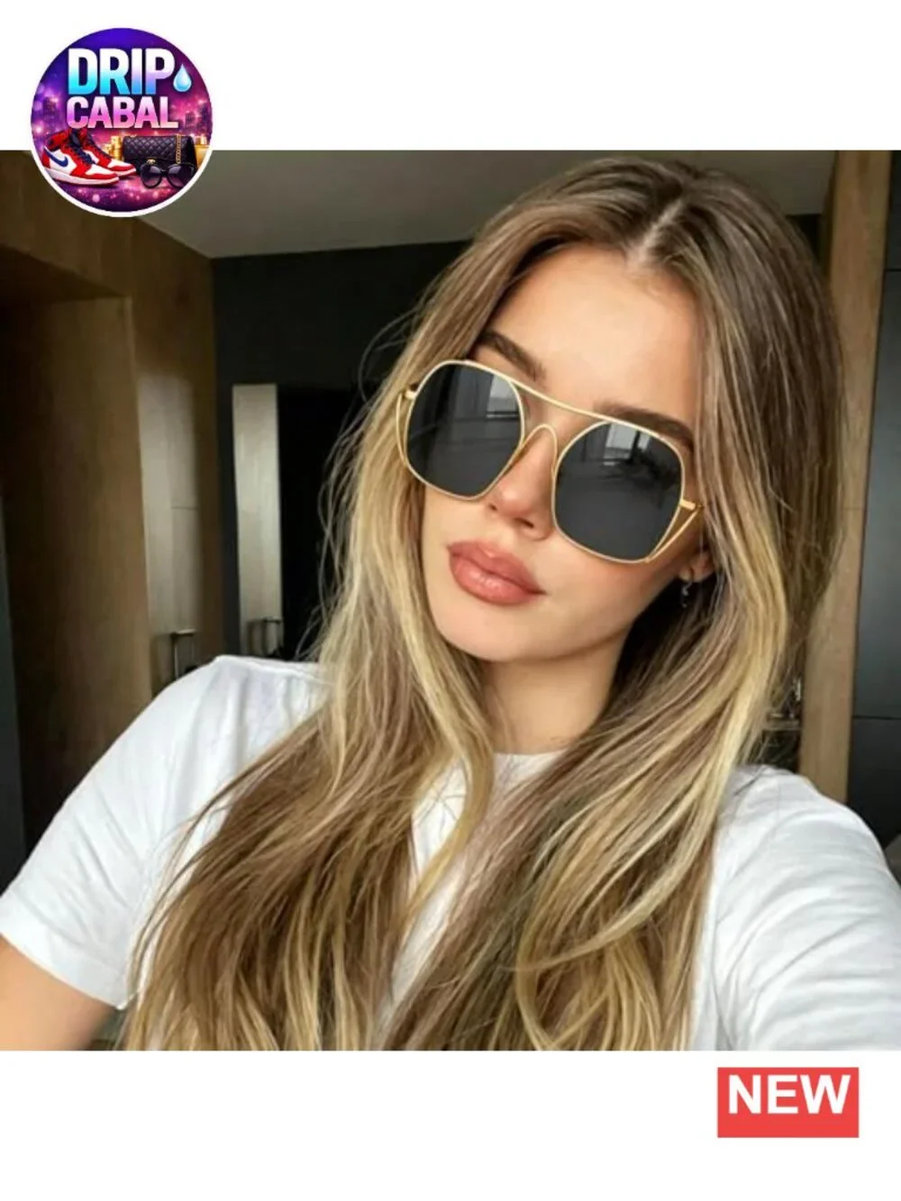 Oversized Metal Aviator Sunglasses Women UV400 Retro Square Frame Shades